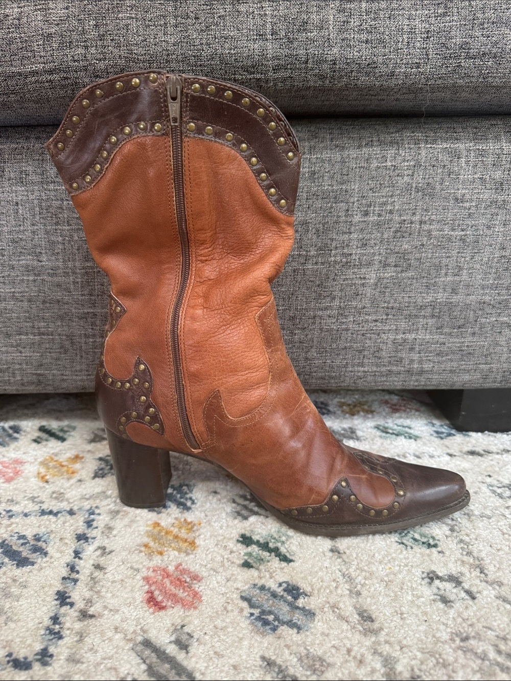 Matisse Leather Western Boots Size 8 Studded Cowboy Boots Brown Boho Festival - Picture 4 of 8